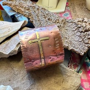 ‘Hope’ brass cross handcrafted copper cuff bracelet